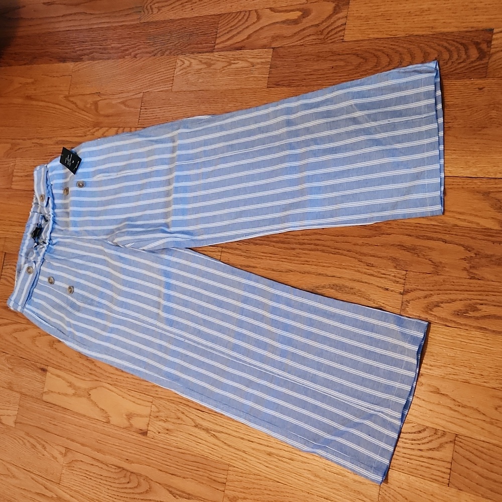 Robert Louis Linen/Rayon Sailor Blue & White Stripes size M pants.